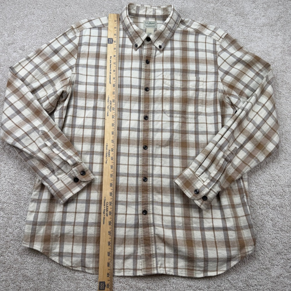LL Bean Mens Large Shirt Brown Plaid Flannel Traditional Fit Cotton 228061 - Picture 5 of 6